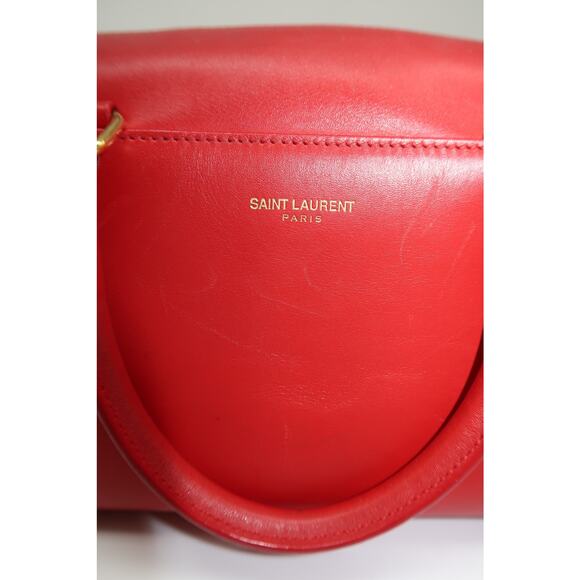 Saint Laurent Leather Logo Accent Classic Duffle Bag Red - Picture 5 of 13